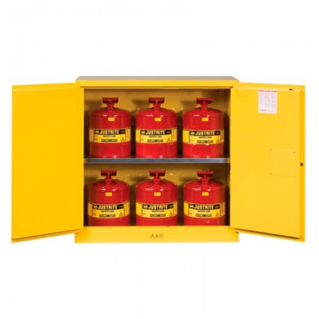 gabinete justrite suregrip de acero rojo de 44 x 43 x 10 in 2 puertas capacidad 30 gal pdesechos inflamables c6 bidones