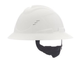 casco msa vgard c1 de polietileno de alta densidad blanco de ala completa ventilado suspension de 4 puntos cajuste fastrac iii