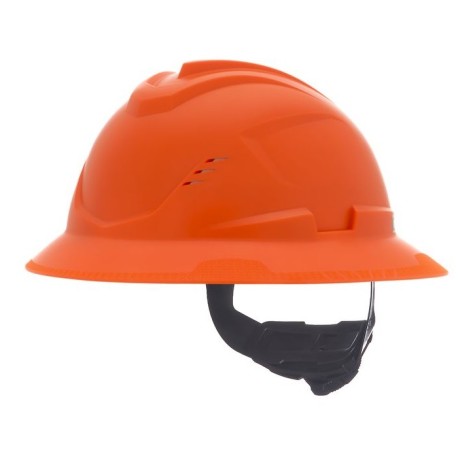 casco msa vgard c1 de polietileno de alta densidad naranja de ala completa ventilado suspension de 4 puntos cajuste fastrac iii