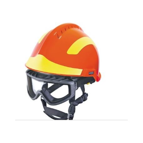 casco msa gallet f2 xtrem naranja flurorescente ventilado barbiquejo de 3 puntos goggles responder portalmpara y stickers en am